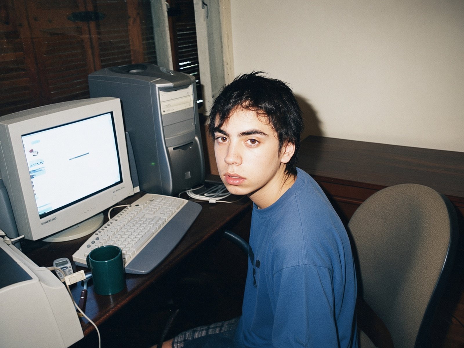 Polo adolescente frente al computador familiar