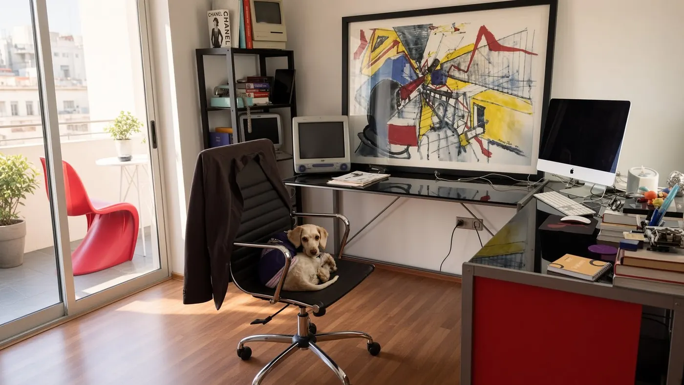Oficina de Oniric con un perro en la silla