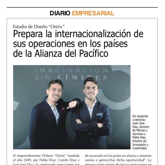 Recorte de Diario Empresarial sobre la internacionalización de Oniric a la Alianza del Pacífico