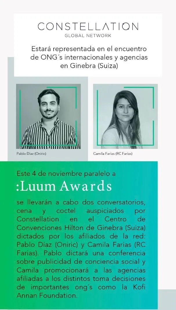 Anuncio de Constellation Global Network para LUUM Awards en Ginebra