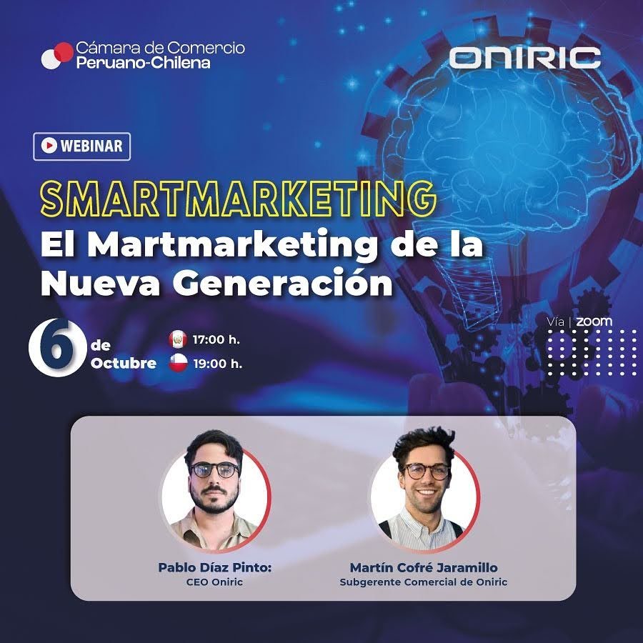 Afiche del webinar SmartMarketing de Oniric con la Cámara Peruano-Chilena