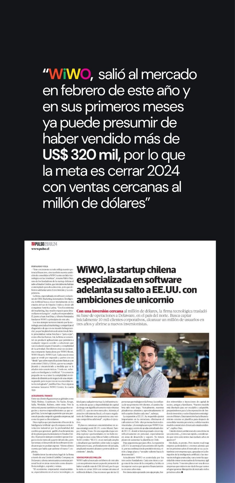 Reportaje de Pulso La Tercera sobre el arranque de Wiwo