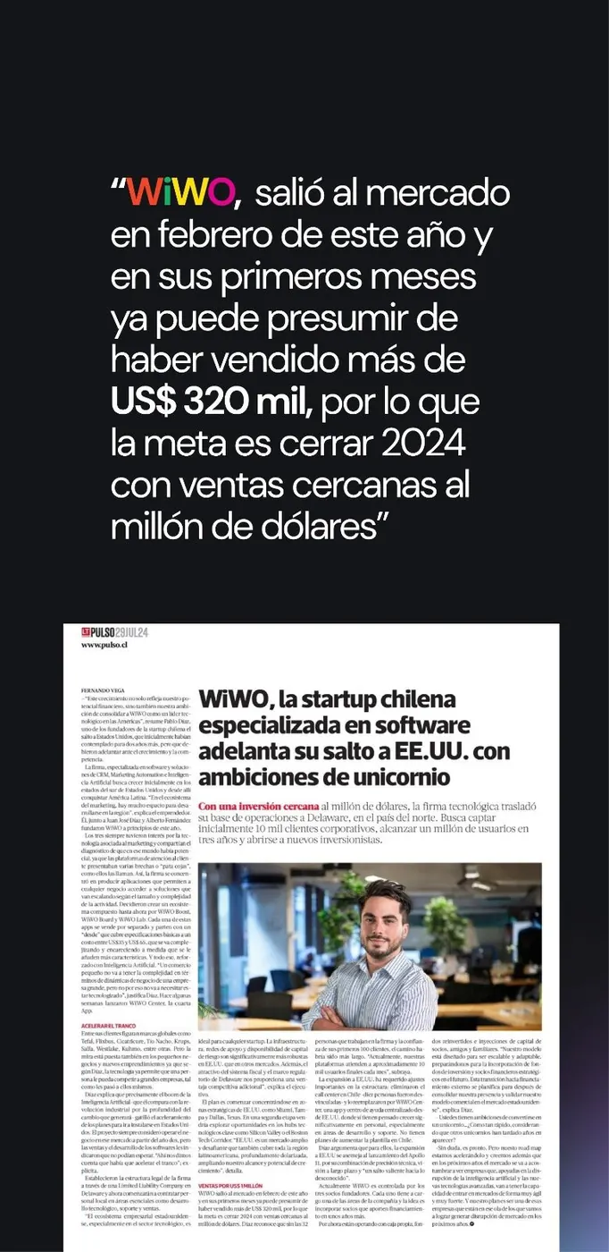 Reportaje de Pulso La Tercera sobre el arranque de Wiwo