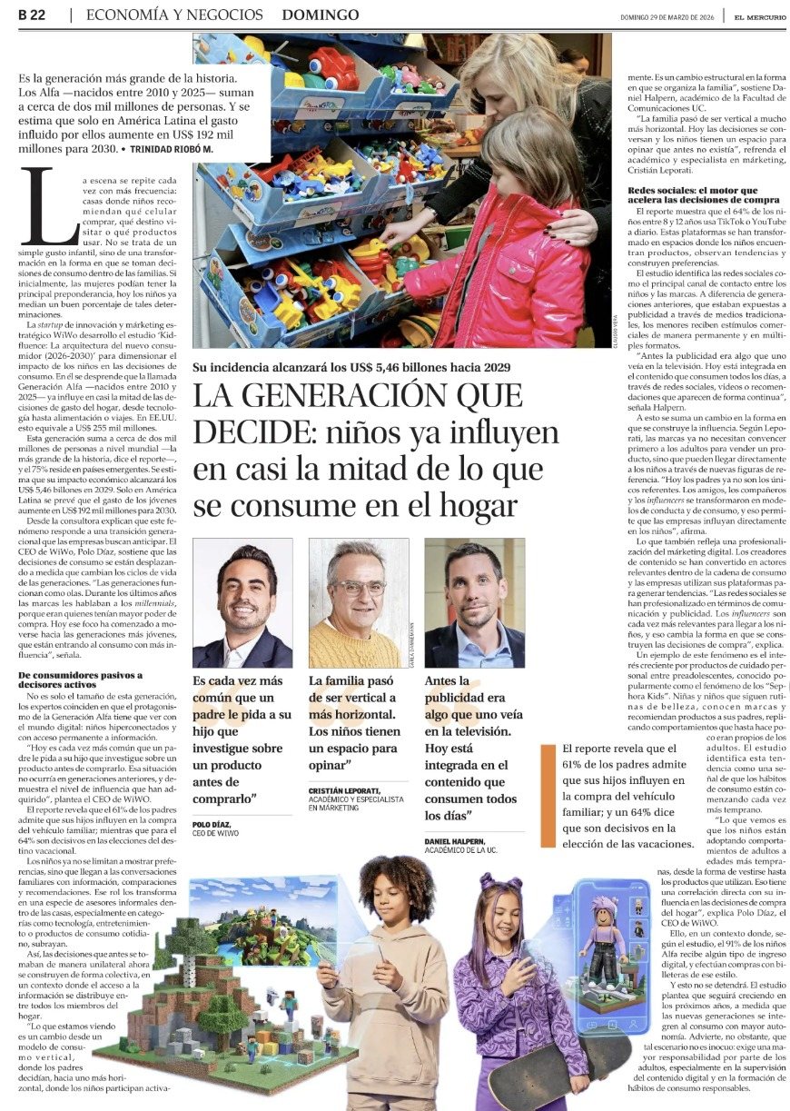 Página de El Mercurio con el reportaje Kidfluence