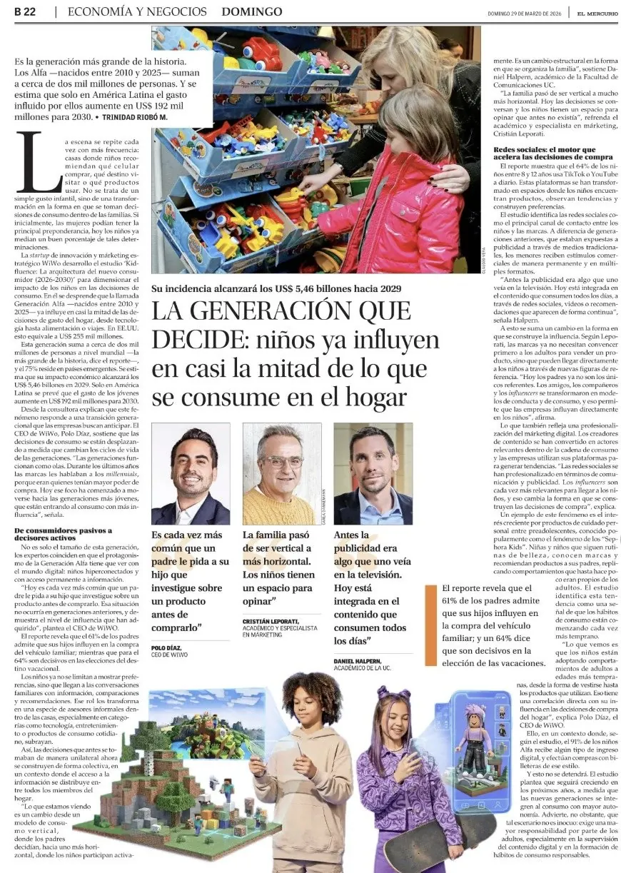 Página de El Mercurio con el reportaje Kidfluence